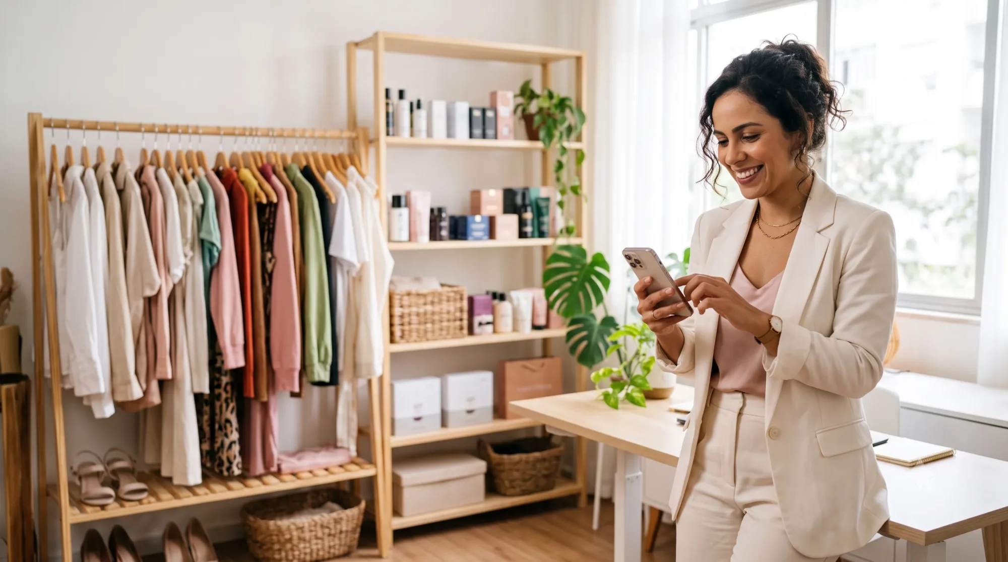 Empreendedora respondendo cliente no celular para vender pelo WhatsApp