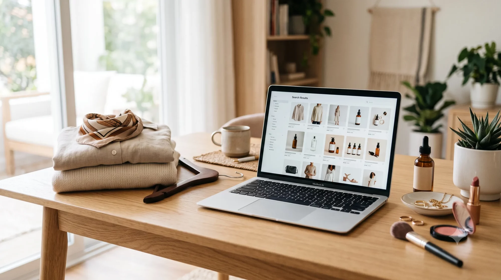 Laptop exibindo vitrine de produtos no Google Shopping para e-commerce